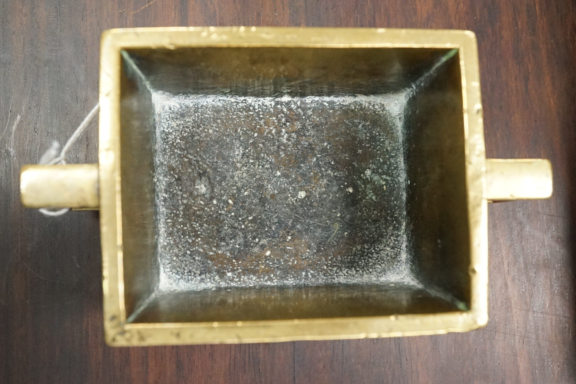 A Chinese bronze rectangular censer, fangding, Xuande mark, 18th century